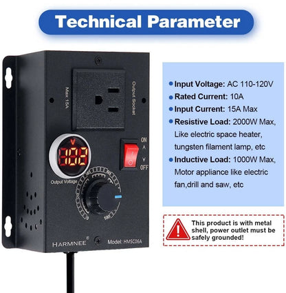 AC Motor Speed Controller 110-120V / 10A Rated / 15A Max, Electronic Black