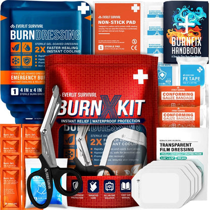 EVERLIT Burn Kit with Sterile Waterproof Wound Dressing | Hydrogel-Foam Red