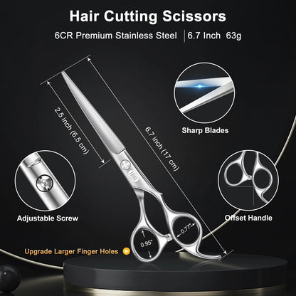CIICII Hair Cutting Scissors 6.7 Inch Scissors, Silver Kit
