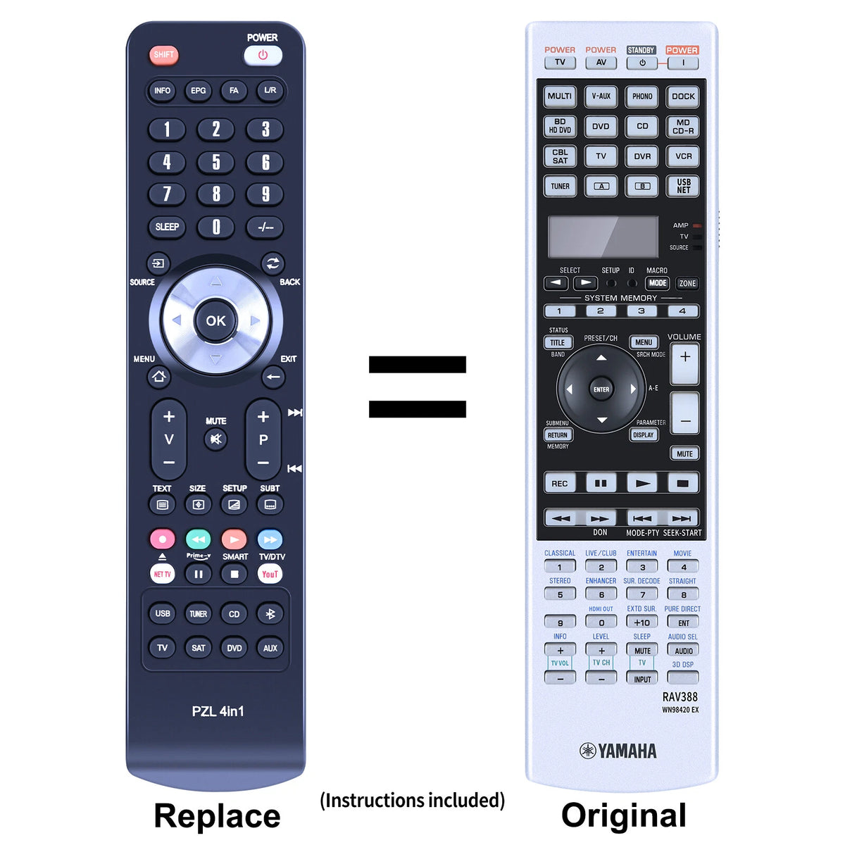 RAV388 WN98420 EX Replace Remote Control For Yamaha RX-V3900 AV Receiver