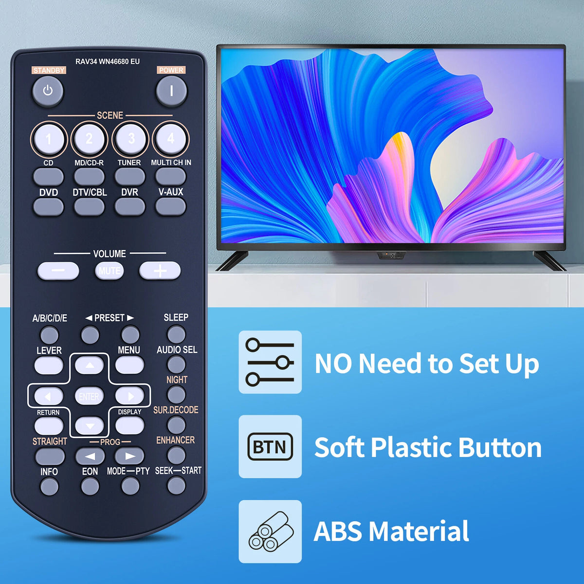 RAV34 WN46680 EU Remote Control For Yamaha RAV250 RX-V361 RX-V365 AV Receiver