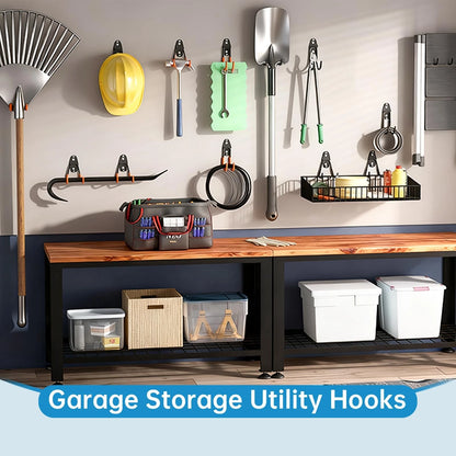 GeeWatom 2 Pack Garage Storage Utility Hooks，Garage Garden Tool Black
