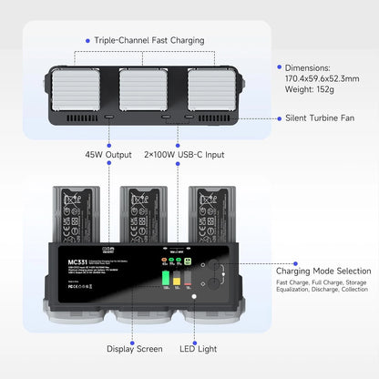 200W DJI Air 3/3S Battery Charger Hub，Fast Charging, 3-Channel Parallel,...