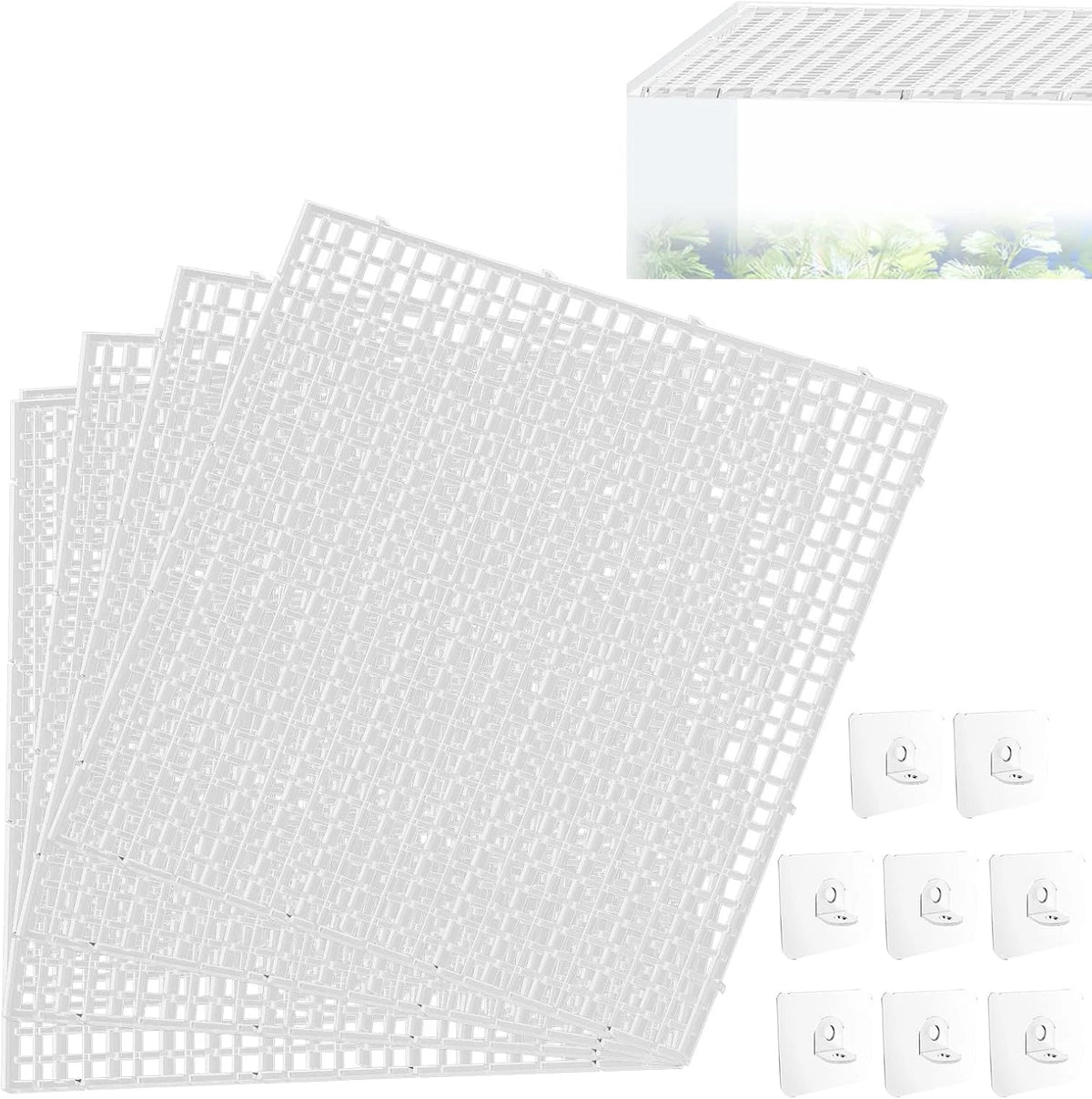4 PCS Aquarium lid Hood, Fish Tank Top Cover, Plastic Grid Panel White