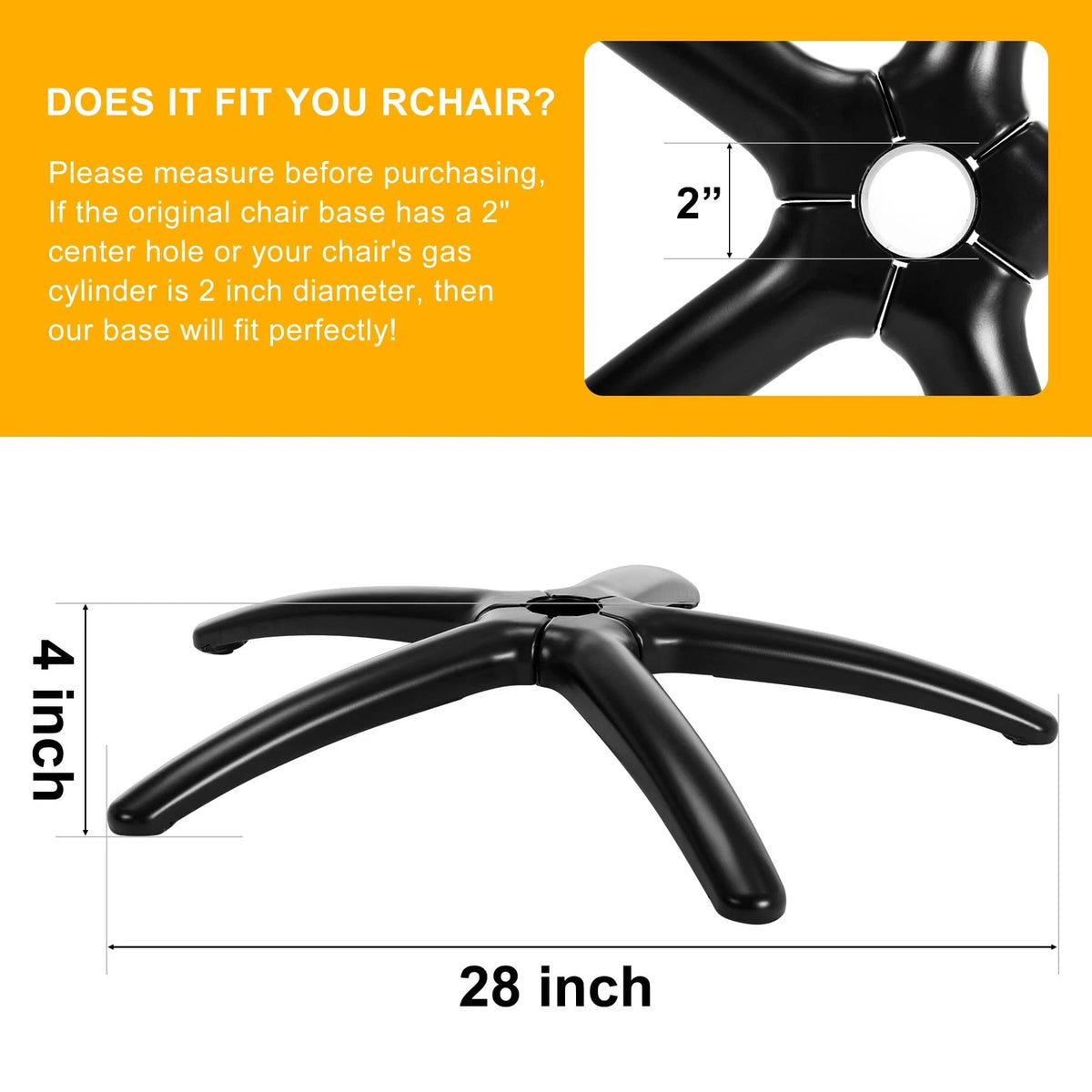 Frassie 28 Inch Office Gaming Chair Metal Base Replacement Part with 5 Black