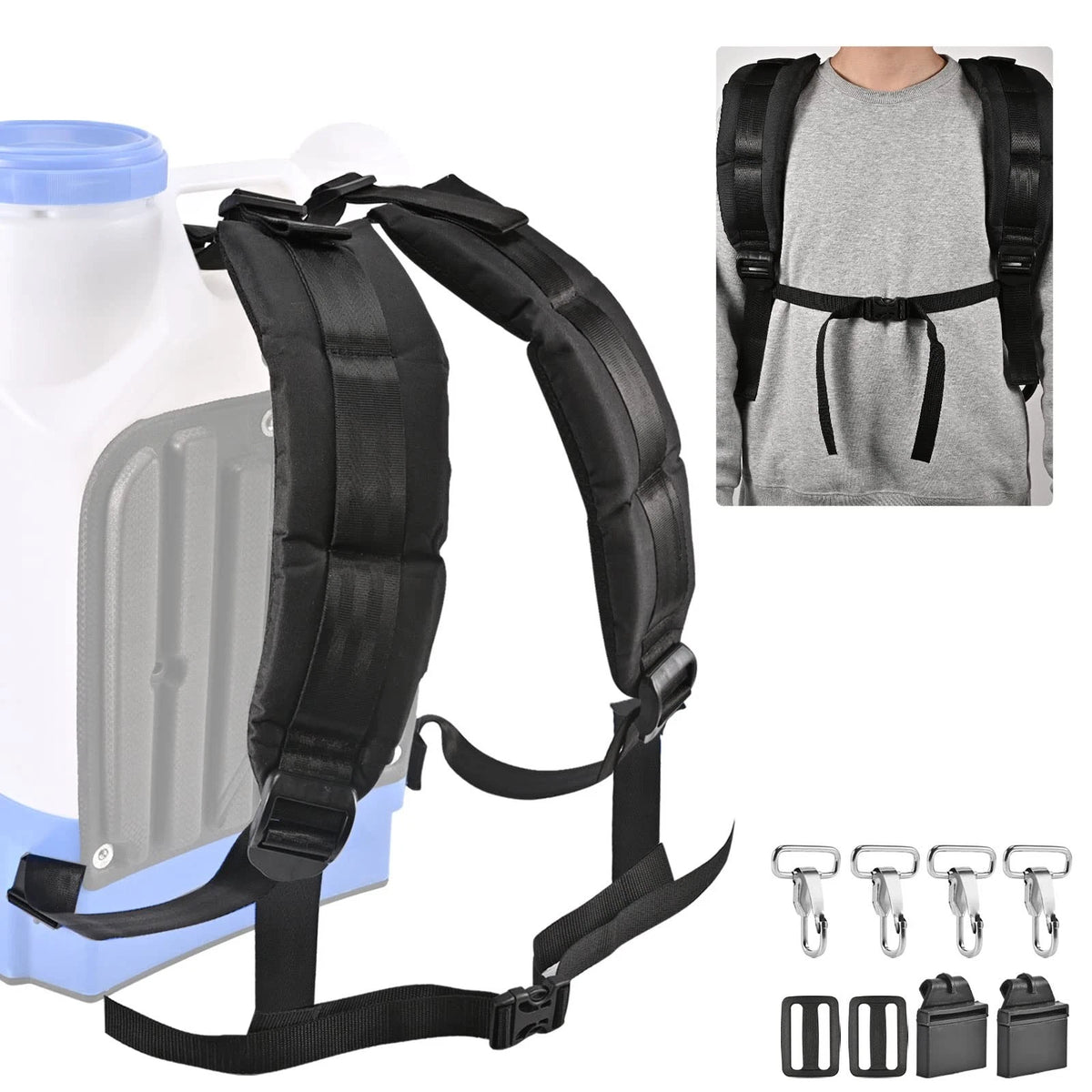 WOEKBON Backpack Sprayer Replacement Straps with Spare Adjustable, Black