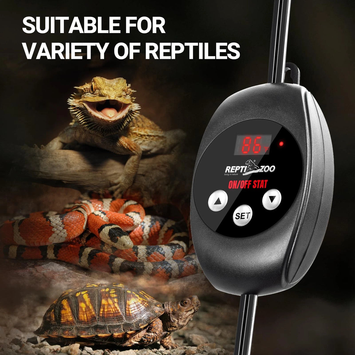 REPTI ZOO Reptile Thermostat Wide Range Temperature Controller Black