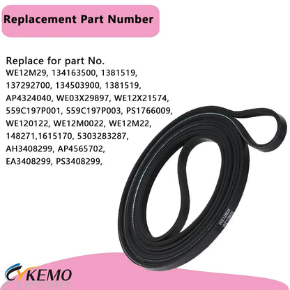 WE12M29 WE03x29897 Dryer Drum Drive Belt Ultra Sturdy Replacement for Black