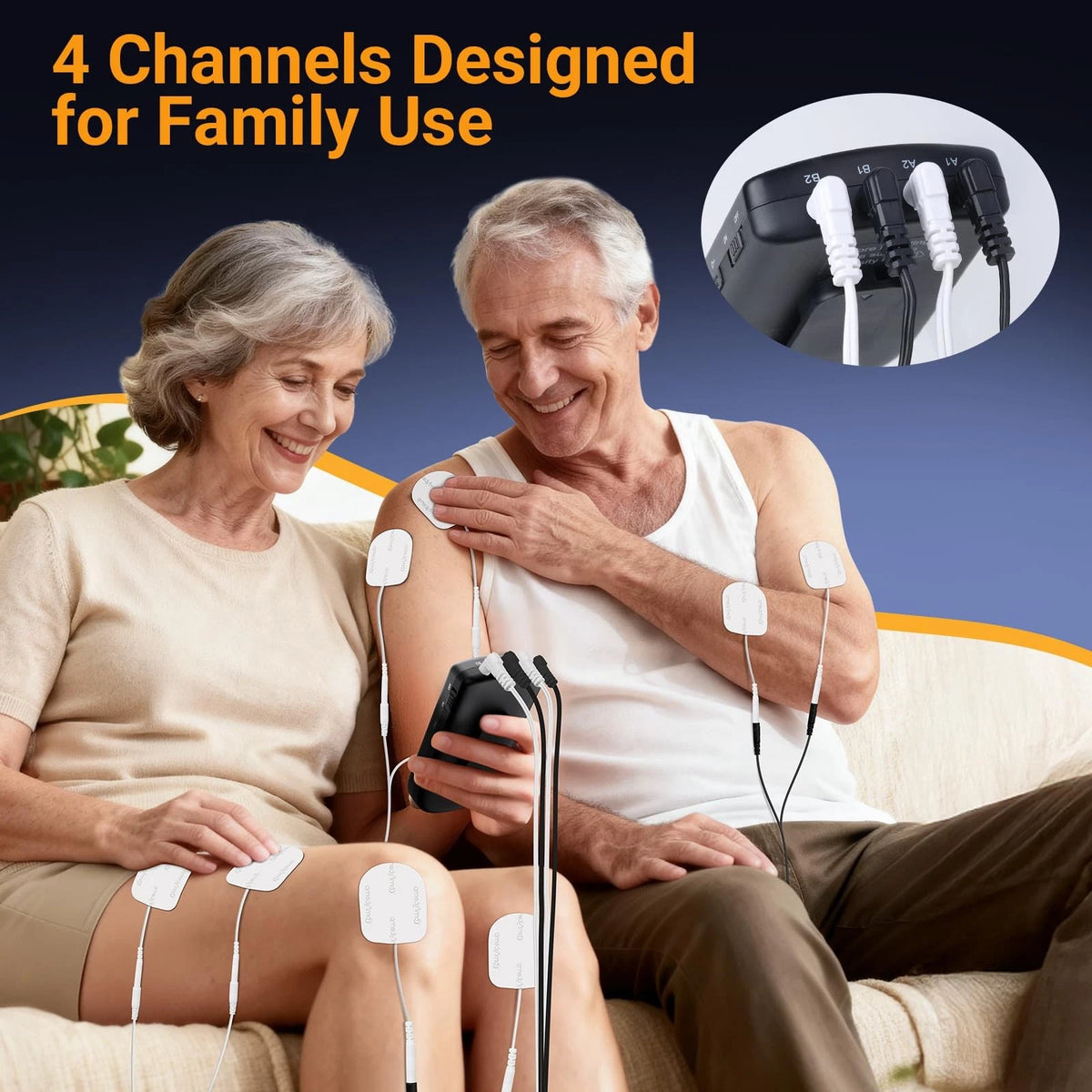 Comfytemp 4 Outputs TENS Unit for Sciatica Cover Multiple 4 Channels, Black