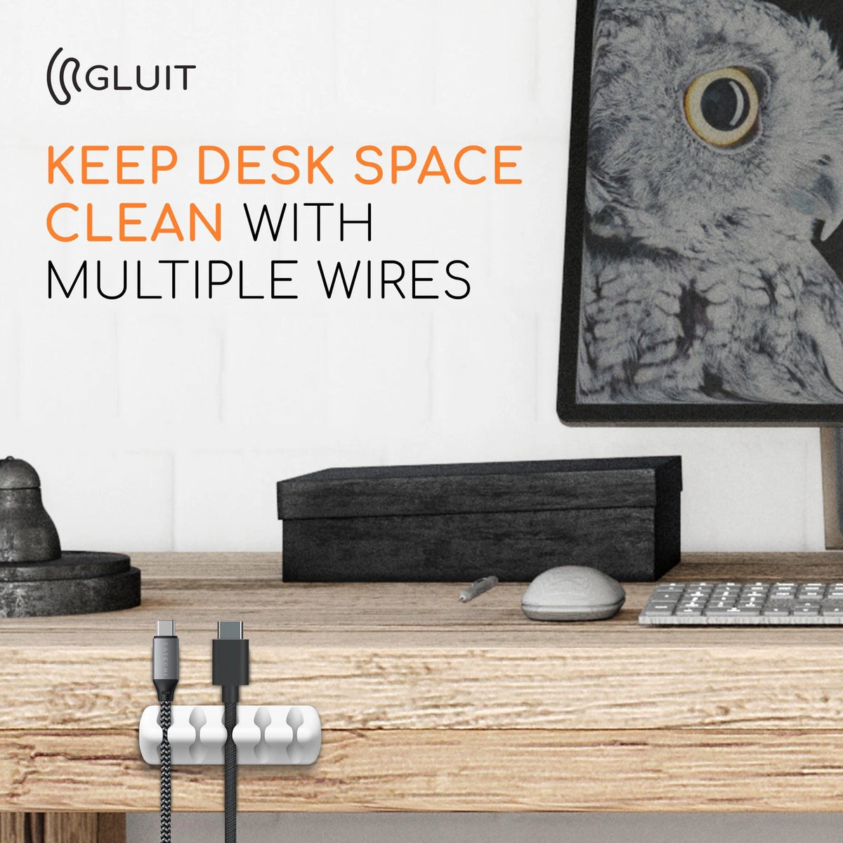 GLUIT Cord Organizer for Desk, Cable Holder Nightstand, 5 Pack, White