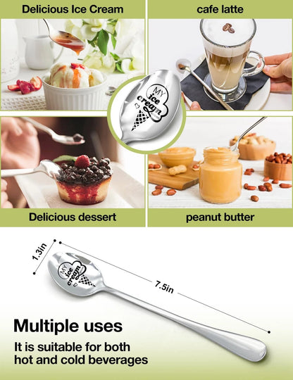 PWHINGN Funny My Ice Cream Spoon Engraved 7.5 x 1.3 x 0.8 inches, Silver