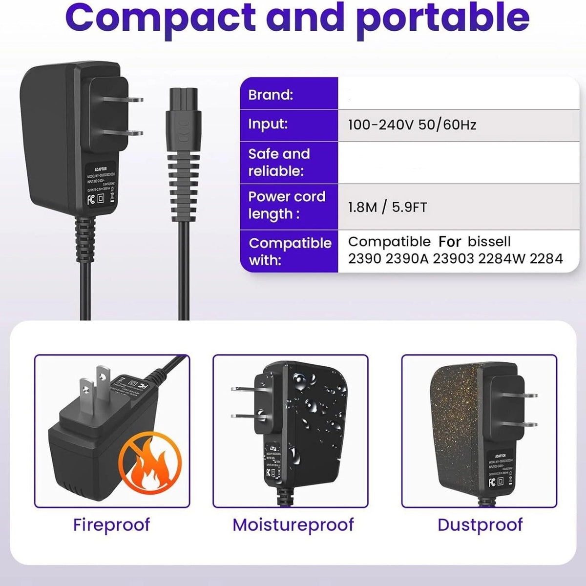 1PCS 100-240V 50/60HZ Input Charger Fit For Bissell Vacuum Cleaner 2390 2390A