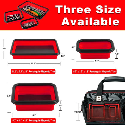 Collapsible Magnetic Parts Tray Set with Extra Strong Magnet Up to 18LB, Red