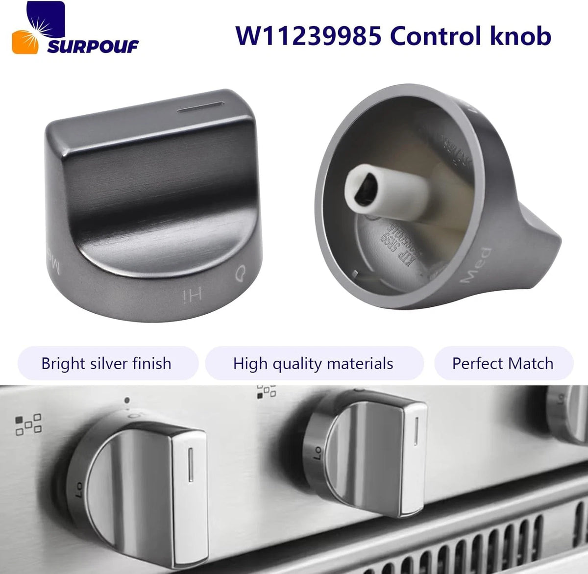 W11239985 Control Knob Compatible with Whirlpool Gas Ranges Replace Sliver