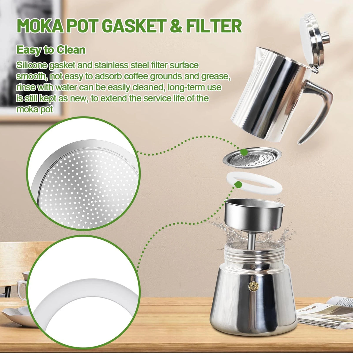 DITOSH 2 Pcs Filter with 3 2 Filter+3 Gasket for 12 Cup, Silver & White