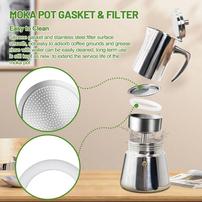 DITOSH 2 Pcs Filter with 3 2 Filter+3 Gasket for 12 Cup, Silver & White