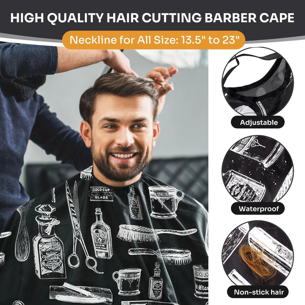 Barber Cape 13Pcs with Neck Duster Brush Adjustable, Extra 63"*55", Black
