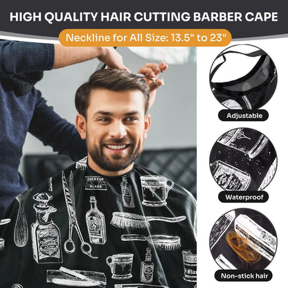Barber Cape 13Pcs with Neck Duster Brush Adjustable, Extra 63"*55", Black