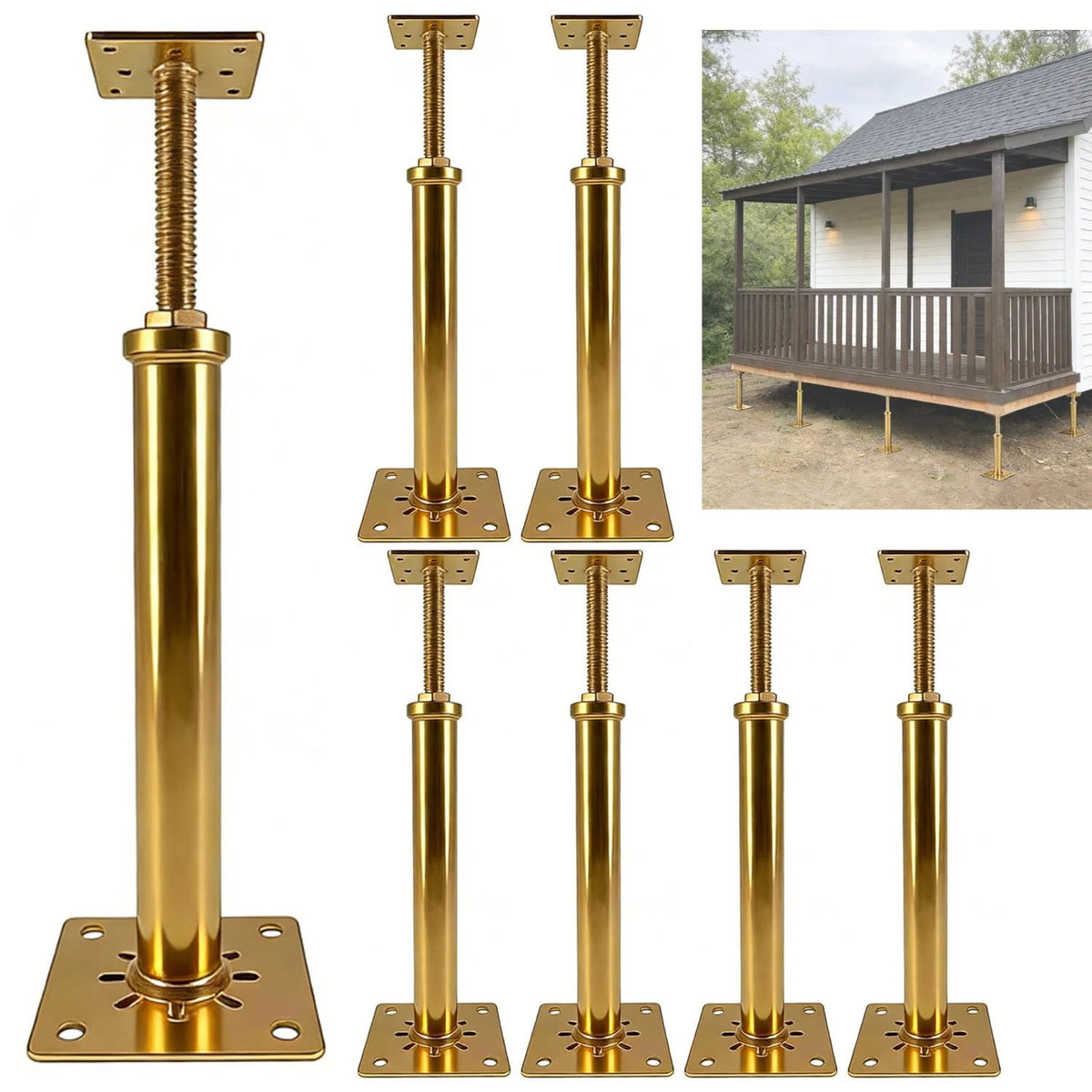 6 PCS House Floor Jacks Post Pole for Leveling, 12" - 16.5" Height Gold
