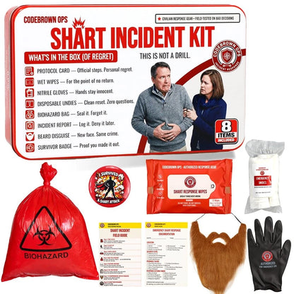 Shart Incident Kit for Men - 8 Items Gag Gifts Funny Novelty Emergency Red