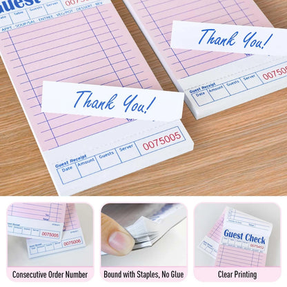 DGBDPACK Guest Check Pads for Servers - Thick Paper (6 6 Pack--Pink, Pink