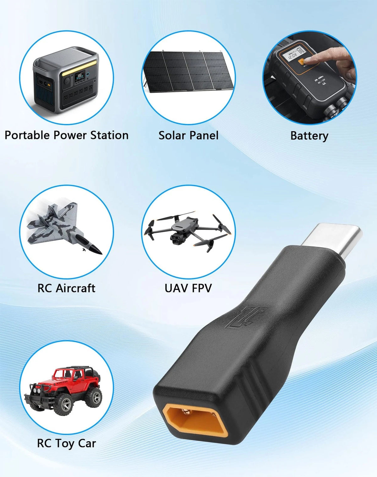 CERRXIAN USB C to XT30 Adapter, Type-C Male Input Output black