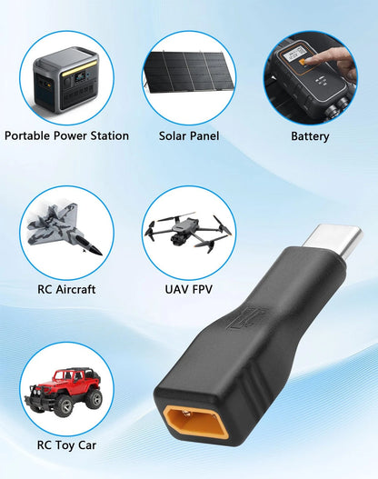 CERRXIAN USB C to XT30 Adapter, Type-C Male Input Output black