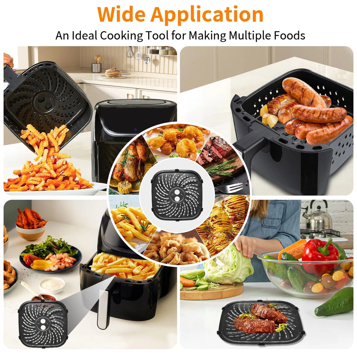 GWY Air Fryer Accessories for 9.45''x9.45'' Pan For PowerXL 8QT, Black