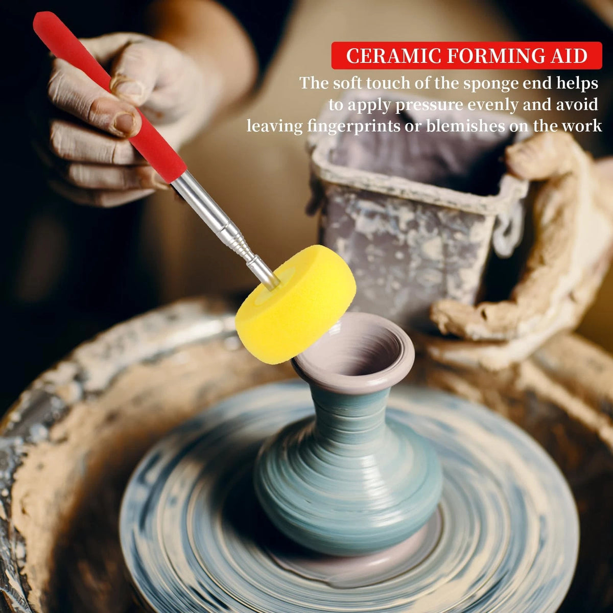 MingQiEven Telescoping Pottery Sponge Ceramic Shaping Tool with 1 Yellow
