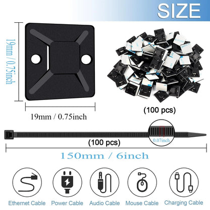 Zip Tie Mounts - SeuYeugX 100PCS Cable Self Adhesive Set for Black