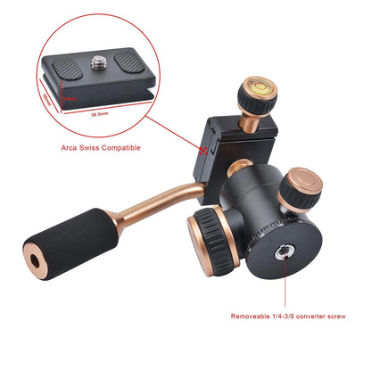 Tripod Head, Flexi-Tilt Universal Ball Head with Quick Release Plate, Gold