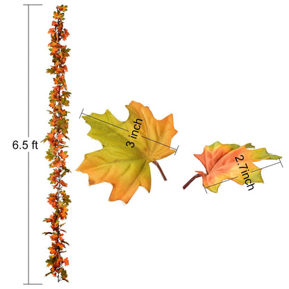 Artiflr 2 Pack Fall Maple Leaf Garland Clearance - 6.5ft/Piece Orange- Green