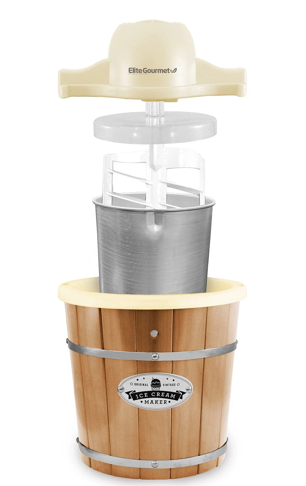 Elite Gourmet EIM-924L 4Qt Old Fashioned Wood Bucket Ice Cream 4 Quart,