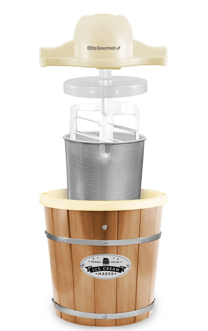 Elite Gourmet EIM-924L 4Qt Old Fashioned Wood Bucket Ice Cream 4 Quart,