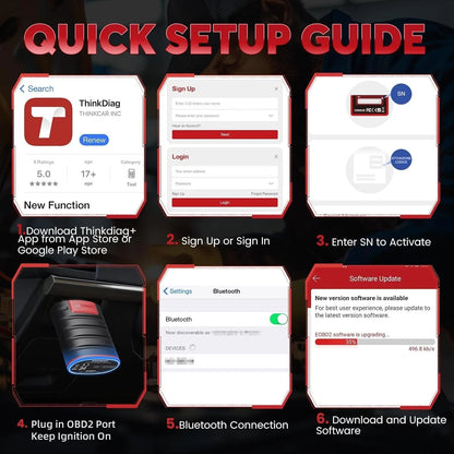 Thinkdiag OBD2 Scanner Bluetooth Full System Portable, Red and Black