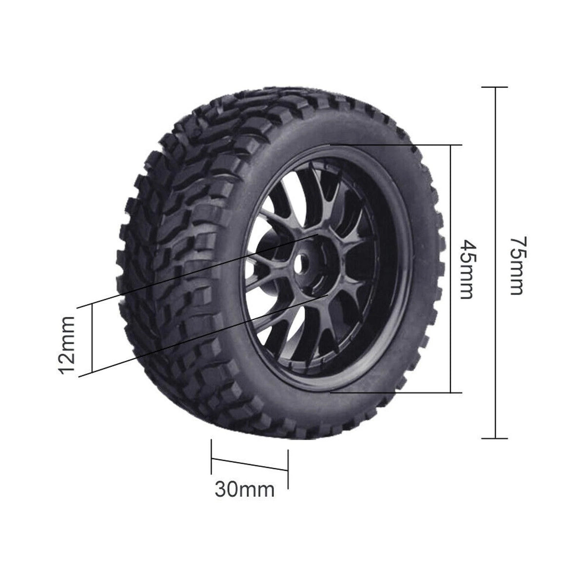 1/10  4* 75mm Rubber Rally Car Wheel Rim&Tires Hex For HSP HPI RC Racing Car