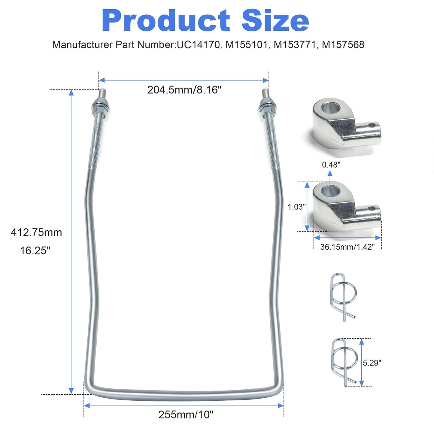 U Bolt Front Draft Arm w/ Trunnion for John Deere X520 X530 X534 X540 X590