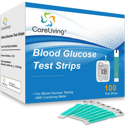 CareLiving BGM101 Blood Glucose Test Strips, for 1 Count (Pack of 100), Green