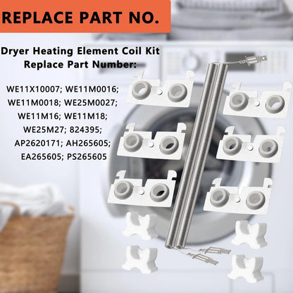 Upgraded Dryer Heating Element Coils Kit WE11X10007 WE11M23 with 6 Ceramics...