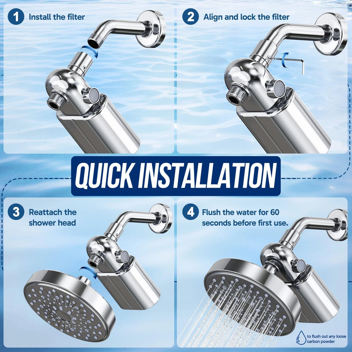 Veken U-Channel Shower Filter to Reduce Chlorine, One-Press Replacement Chrome