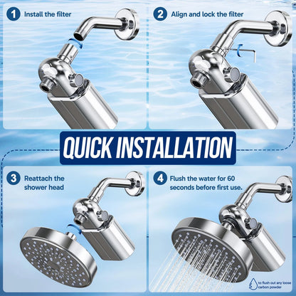 Veken U-Channel Shower Filter to Reduce Chlorine, One-Press Replacement Chrome