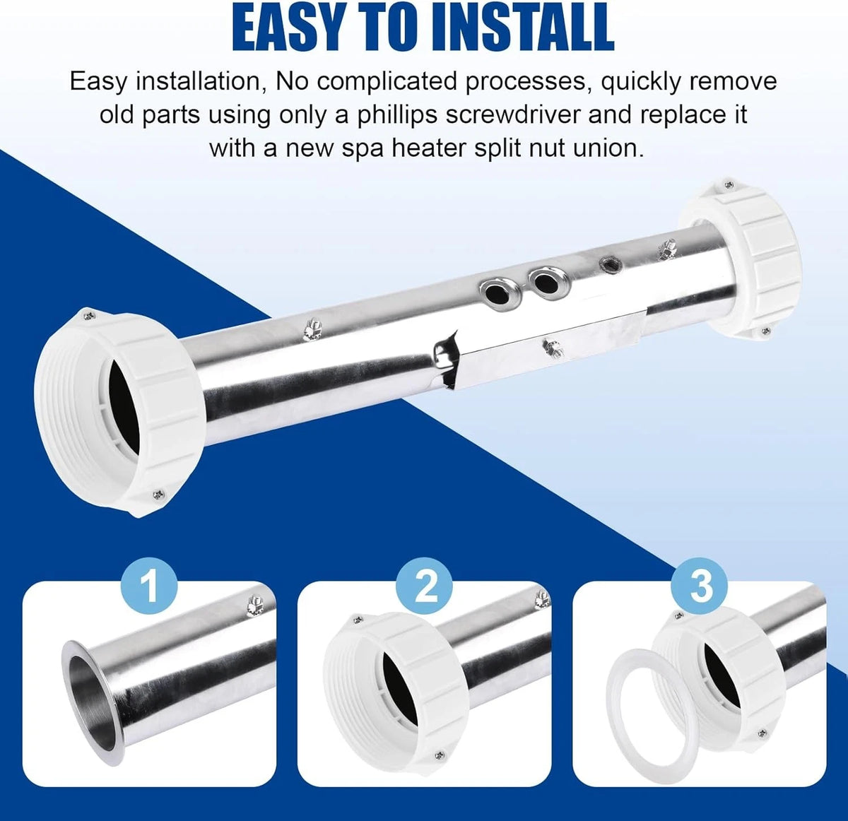 2" Spa Hot Tub Heater Split Nut Unions with Screw and Gasket/O-Rings,...