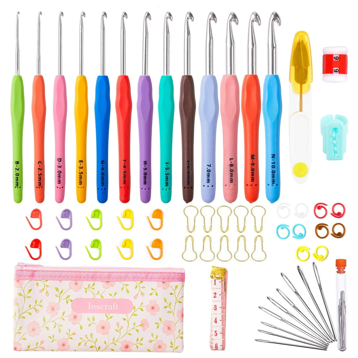 INSCRAFT 67 Pack Crochet Hooks Set, 13 67 Pcs Hook Multicolor