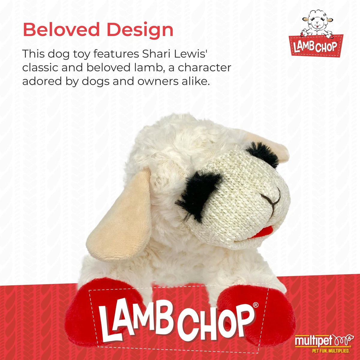 Multipet Lamb Chop Dog Plush Toy - Squeaky for Small & Medium 10", White
