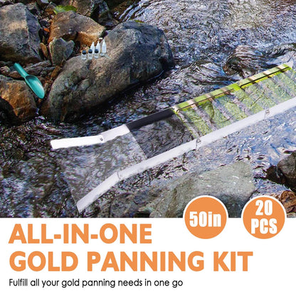 20pc Complete Gold Panning & Prospecting Kit with 50" Folding Sluice Silver