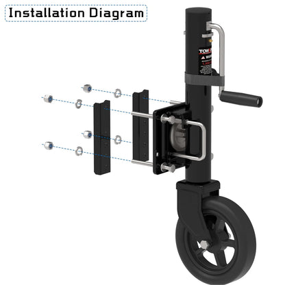 TOWKING 8" Spoke Wheel Trailer Jack, 10" Vertical Movement, 1,500 LBs, Black