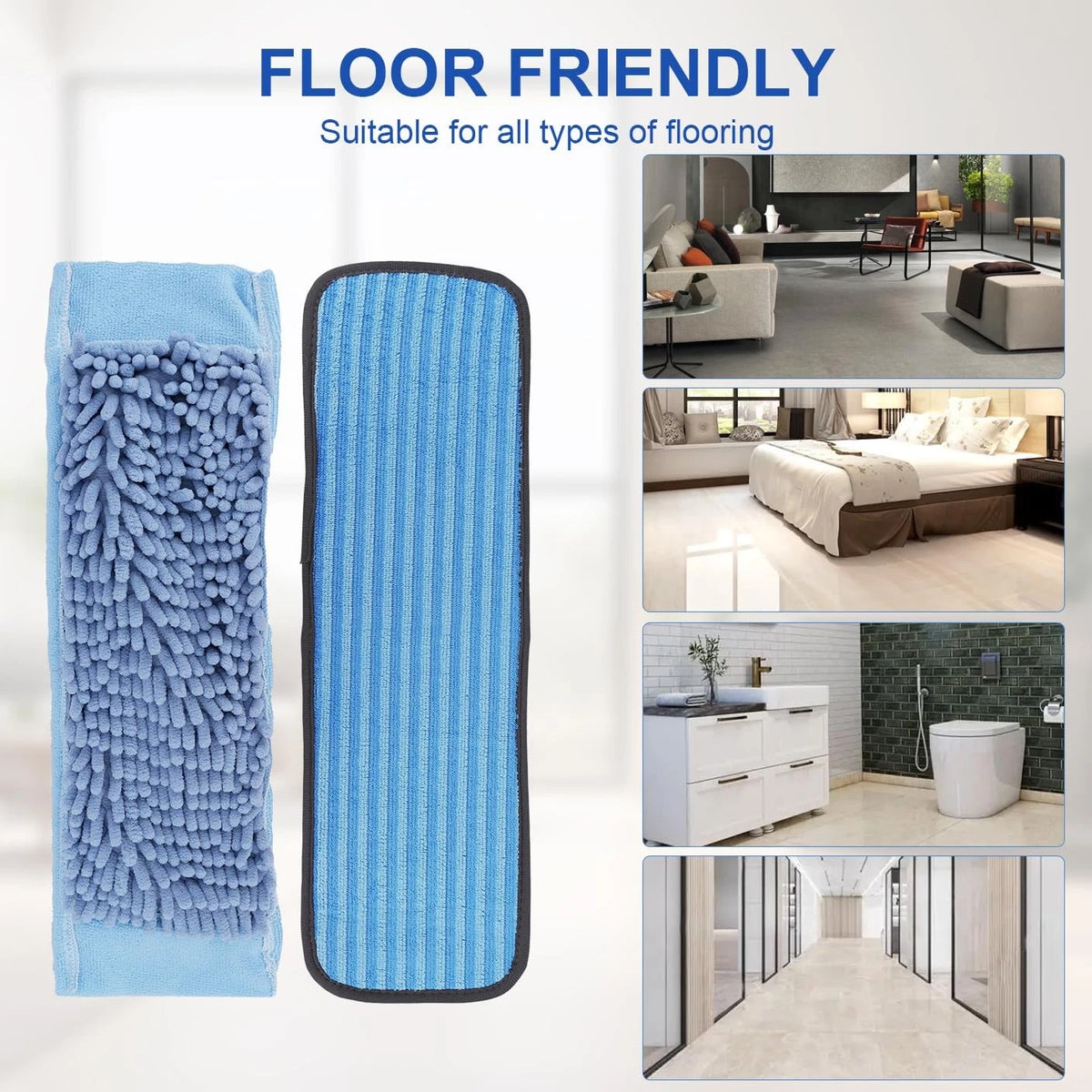 Microfiber Steam Mop Pads Compatible with 2cleaning pads+2chenille pads, Blue