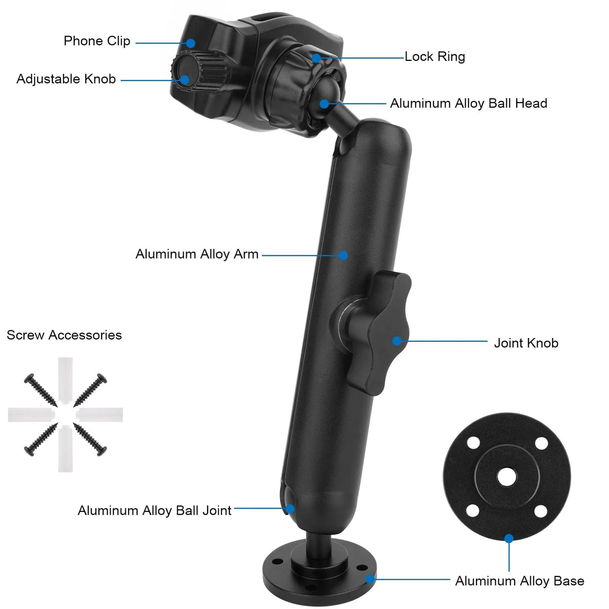 Mippko Wall Mount Phone Holder for Truck/Car/Boat/Wall/Desk,Compatible Black