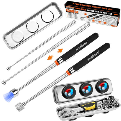 HORUSDY 5-PIECE Magnetic Pickup Tools Set, Include 15LB, 10LB, 5PCS, Silver