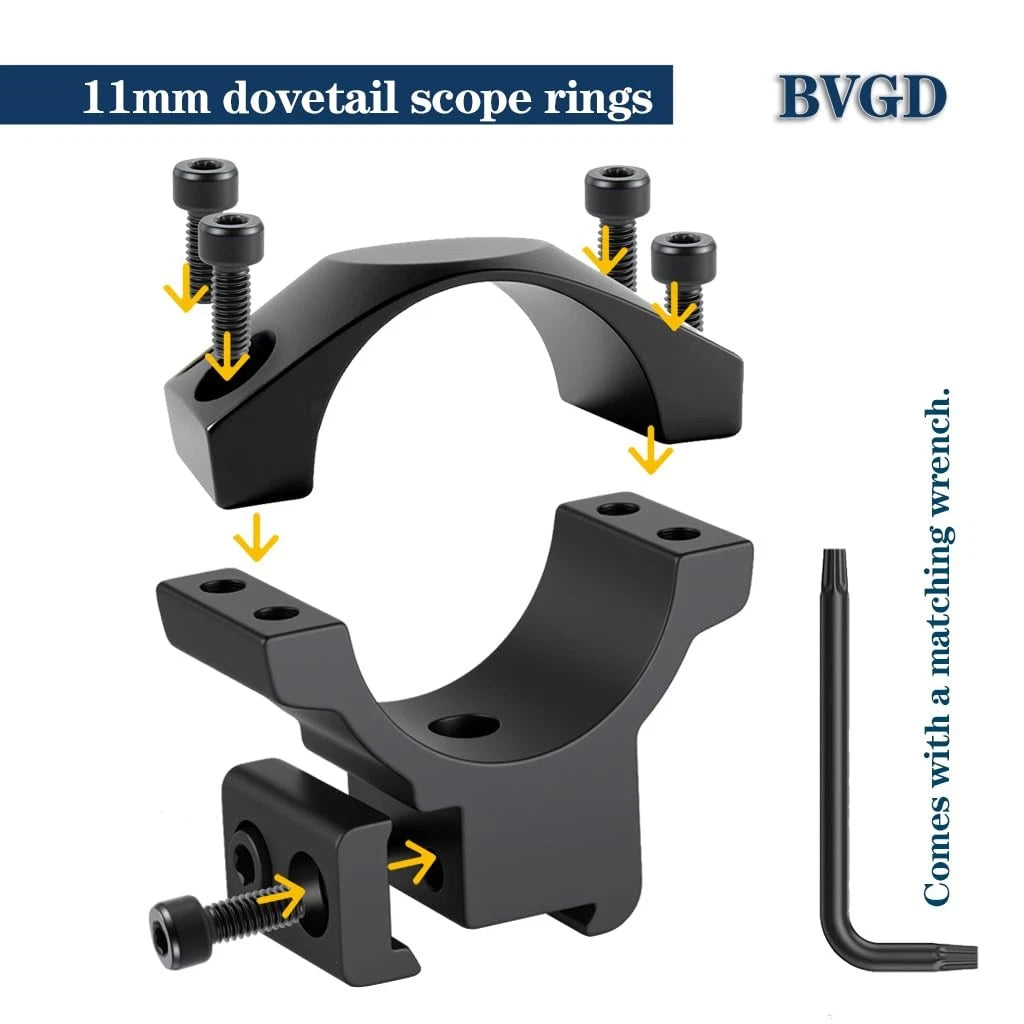 BVGD 30mm Dovetail Scope Rings, High Profile, Medium-1.26 inch Height, Black